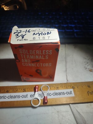 Hoffman Solderless 6167 Ring Terminals 3/8'' stud 22-16 AWG Wire Nylon Quan 100