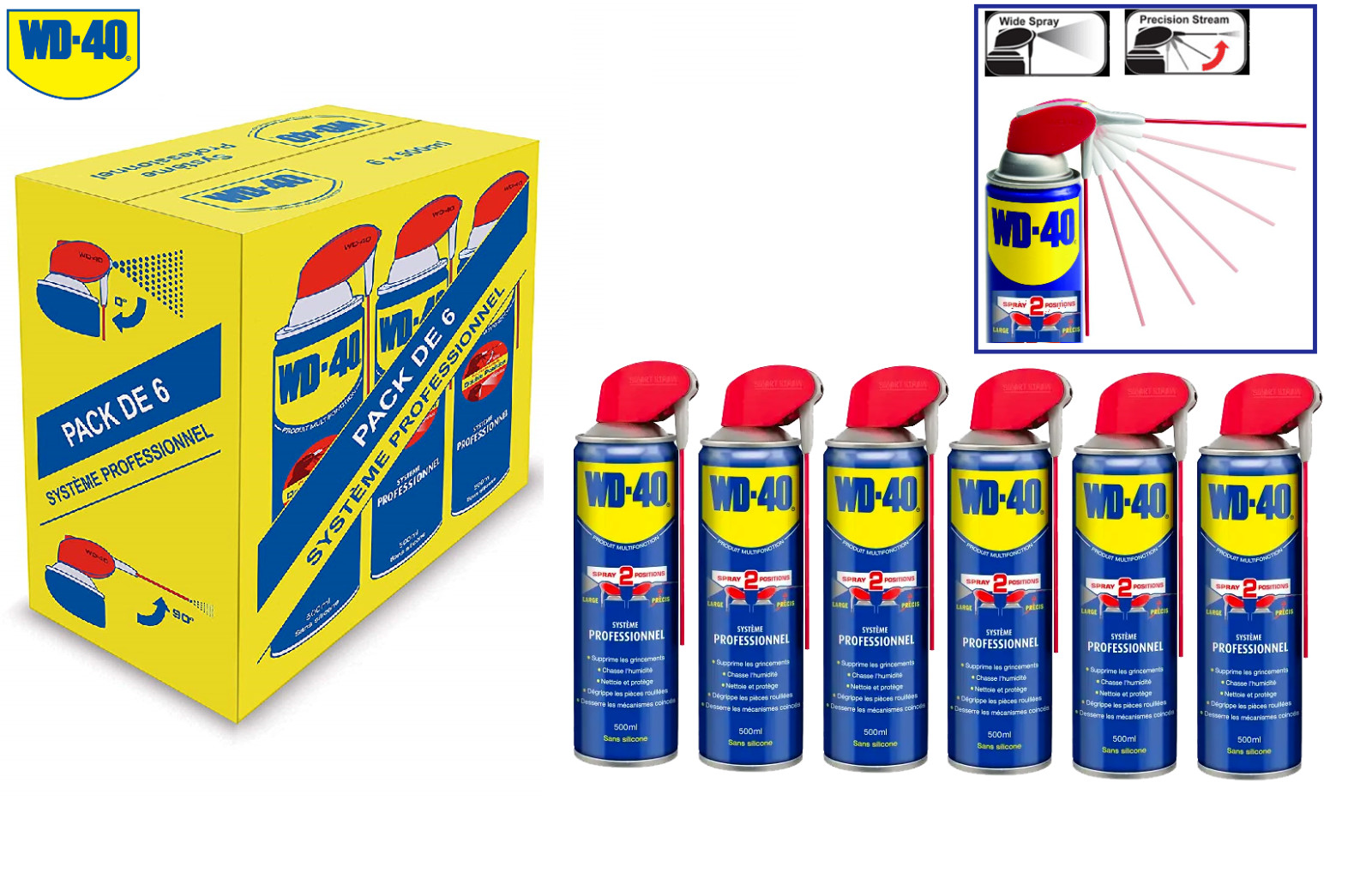 WD-40 Lubrifiant Dégrippant Système Pro 500 ml : lot économique de 6 sprays pour atelier