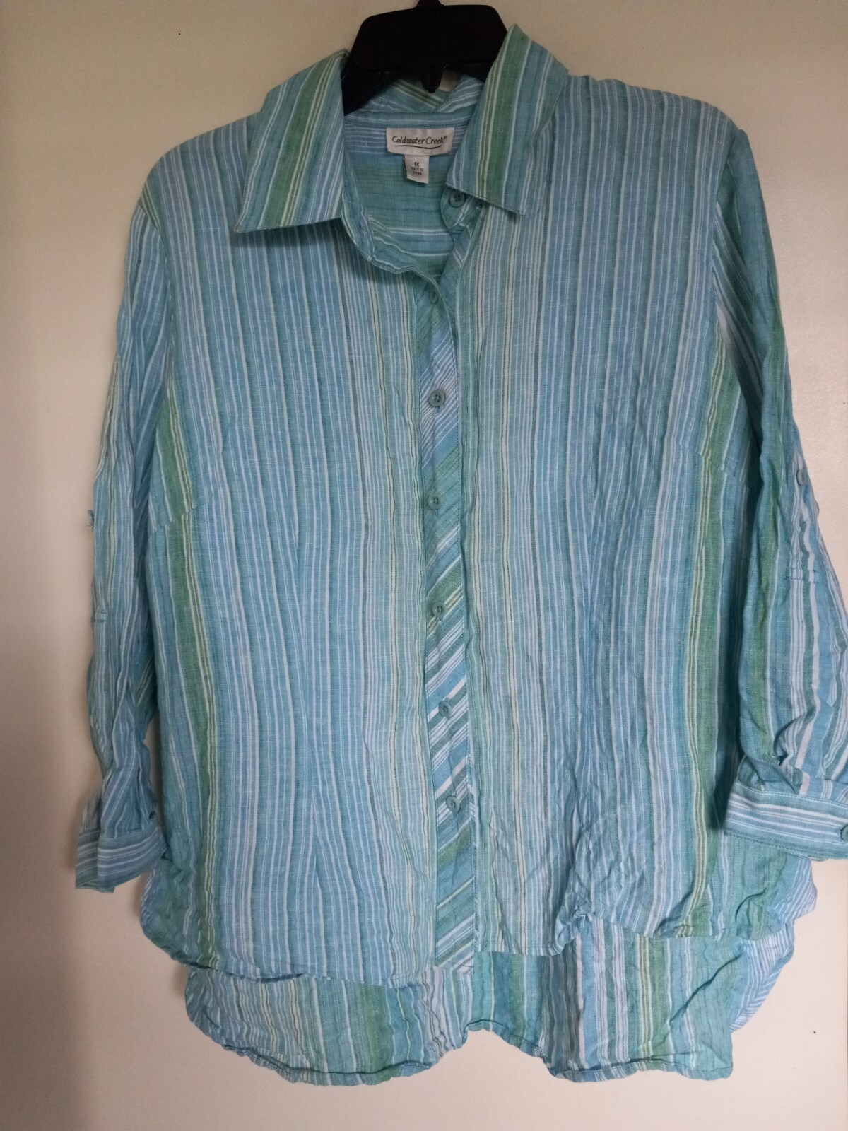 Coldwater Creek Womens Striped 3/4 Sleeve Button-Up Shirt Size 1X