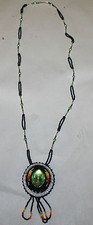 NATIVE AMERICAN BEADED EARRINGS  NECKLACE SET GREEN NEW VERY TIGHT BEADING