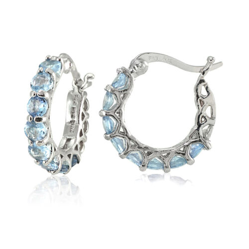 Sterling Silver Gemstone Birthstone Small Round Huggie Hoop Earrings - Picture 7 of 13