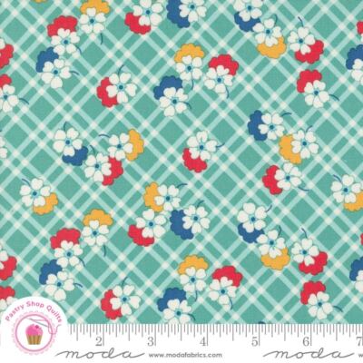 Moda 30's PLAYTIME 33754 19 Teal Floral  LINZEE MCCRAY Quilt Fabric REPRODUCTION