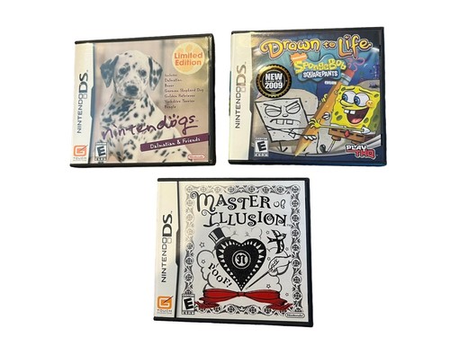 Combo 3 of Nintendo DS (Master of Illusion, SpongeBob Schwammkopf, Nintendogs)