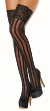 sexy ELEGANT MOMENTS striped SHEER/OPAQUE thick LACE tops THIGH highs STOCKINGS