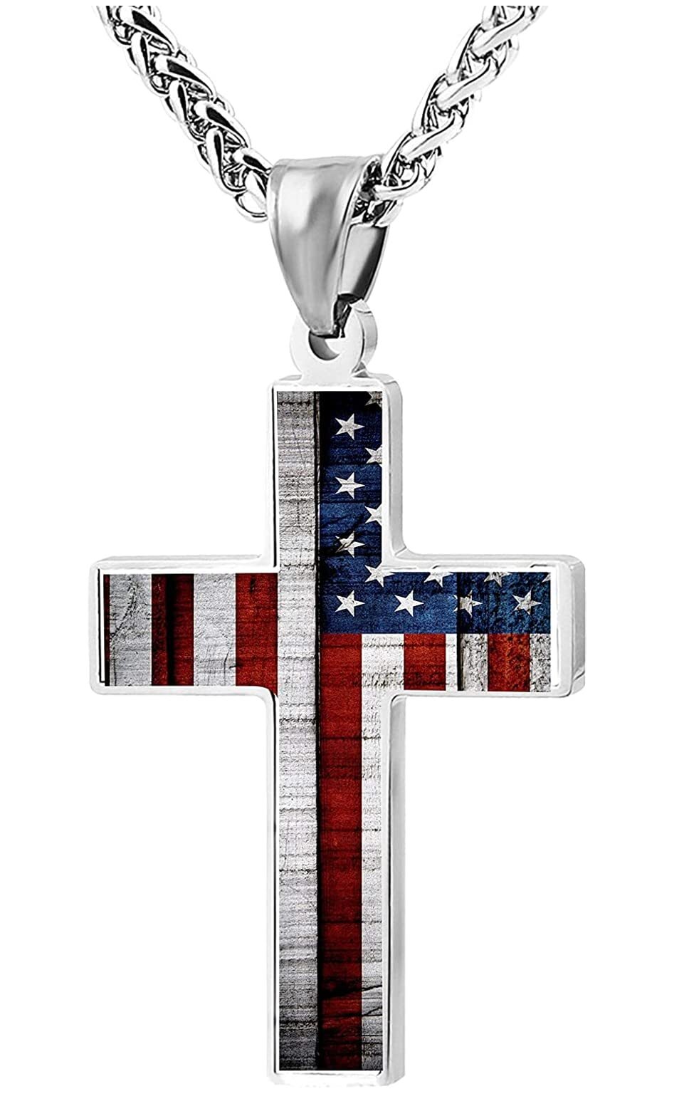 ZEshops American Flag Patriotic Cross Pendant Necklace Religious Jewelry for Men