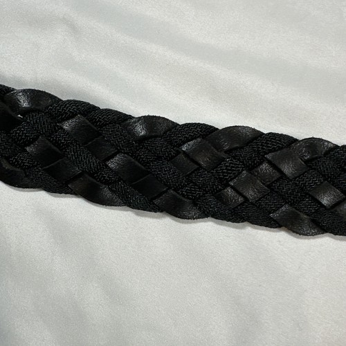 TUMI Mens 42 Black Leather Woven Basket Weave Belt - Picture 9 of 9