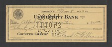 1943 UNIVERSITY BANK ALFRED NY COUNTER CHECK ANTIQUE WW II BANK CHECK