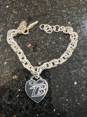 Baltimore Ravens NFL Logo Sweetheart heart Shaped Bracelet silvertone Metal 