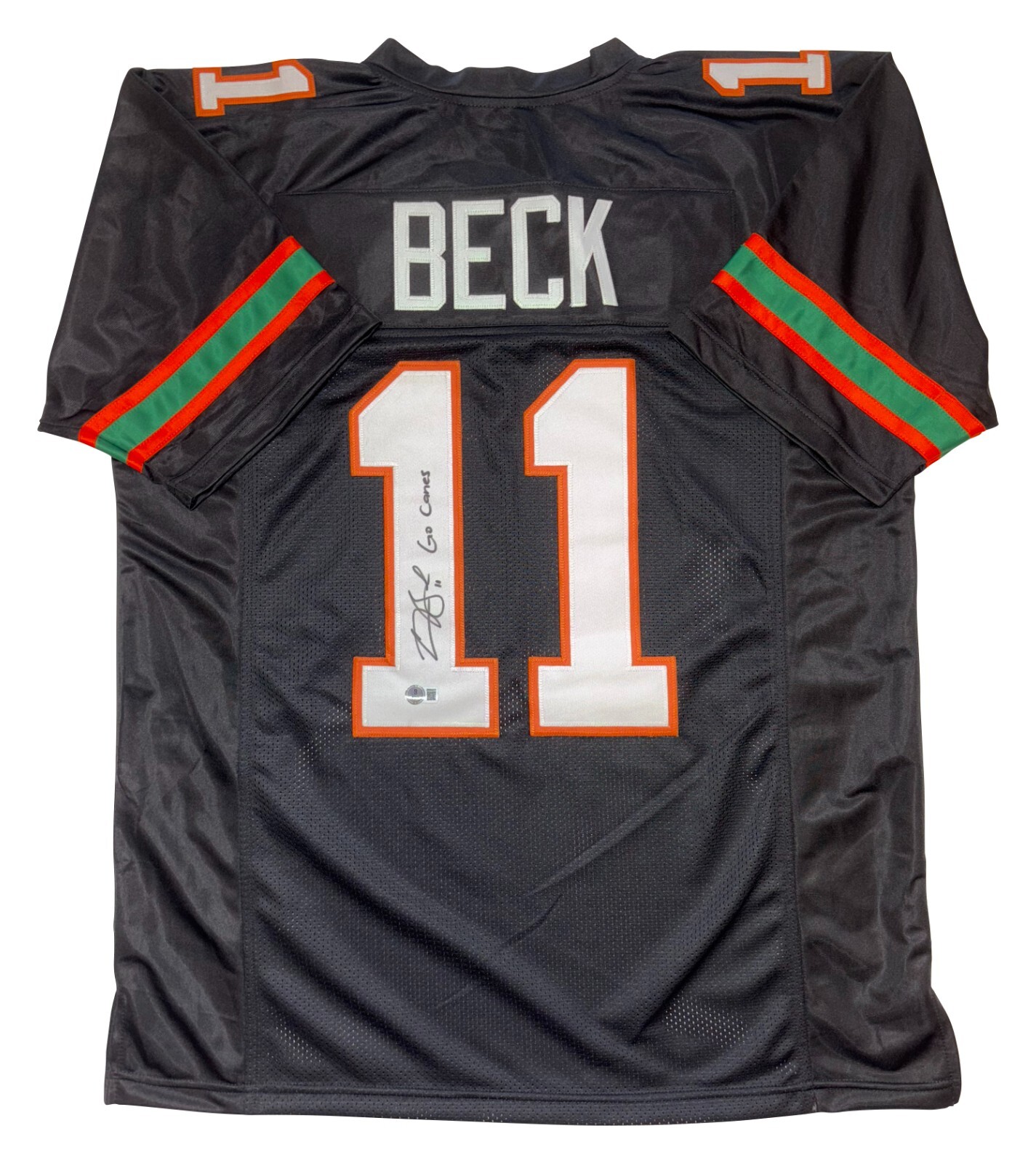 Carson Beck Autographed Signed Miami Hurricanes Black Jersey w/ Go Canes Insc BAS COA 