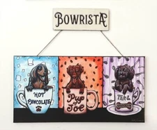 Bowrista -original painting, perfect for dog lovers and coffee lovers