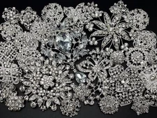 Lot 30pc Mixed Sliver Rhinestone Crystal Brooches Pin DIY Wedding Bridal Bouquet