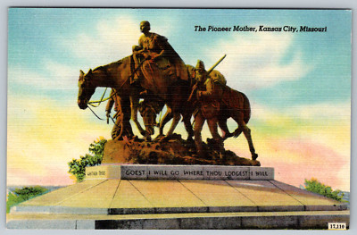 c1940s Pioneer Mother Kansas City Missouri Monument Linen Postcard