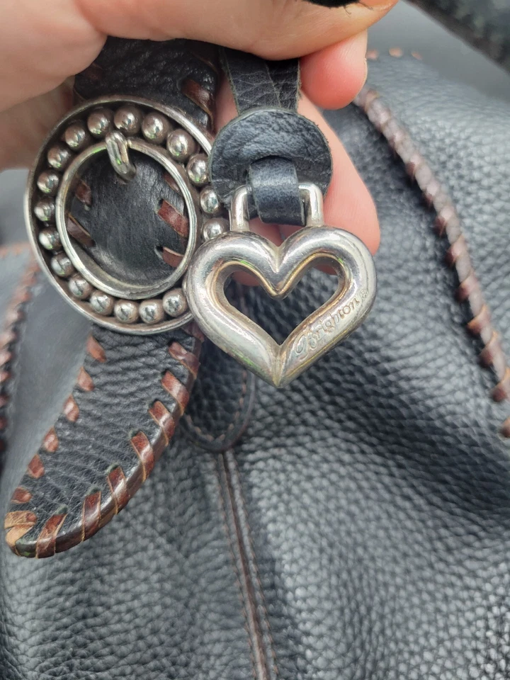 Bolsa de ombro BOHO Brighton couro preto marrom ponto chicote desleixada bolsa tote - Imagem 4 de 4