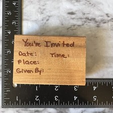 Invitation Wood Mounted Rubber Stamp You're Invited Script Front Label Missing