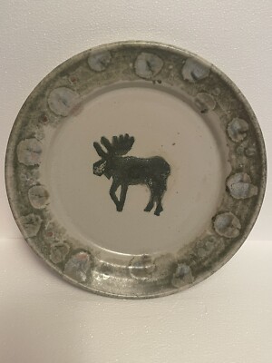 Cold Mountain Pottery Moose Plate 11  Billings Montana Signed Morrison