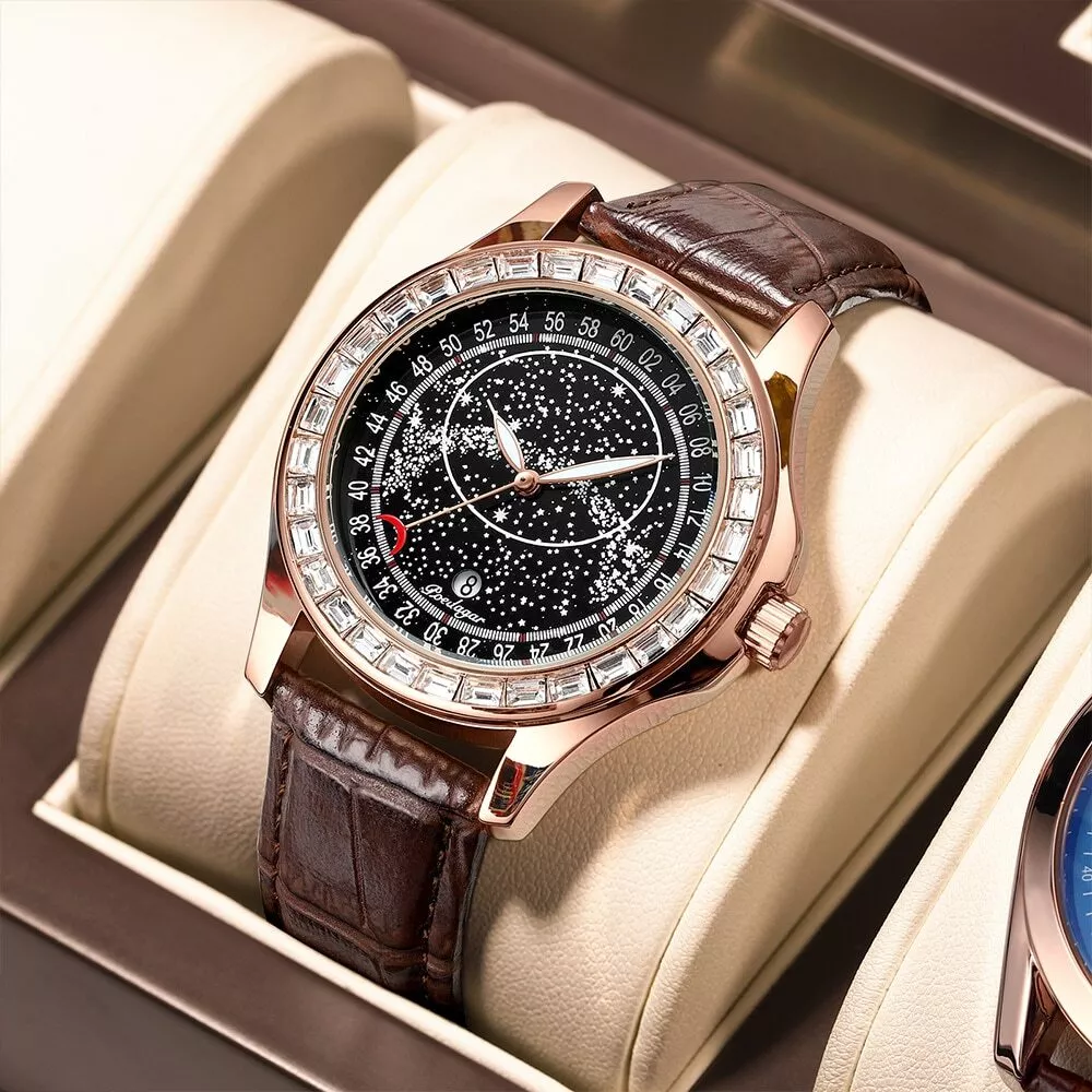 Men s Fashion Leather Quartz Star Style Waterproof Glow in the dark Sports Watch