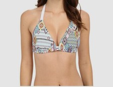  111 Red Carter Women's White Printed Halter Bikini Top Swimwear Size Medium/36D