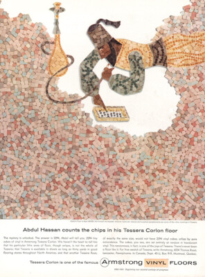 1960 Armstrong Vinyl Floors: Abdul Hassan Counts the Chips Vintage Print Ad