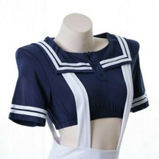 Women Mini Pleated Skirt Crop Tops Lolita Sexy Cosplay Costume Lingerie Set