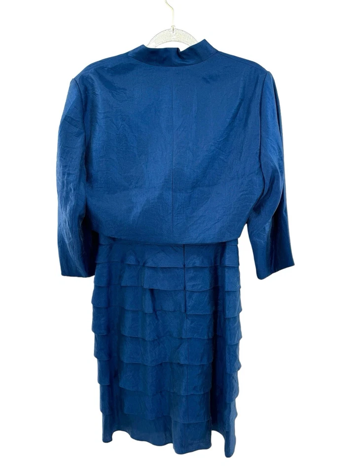 Adrianna Papell Shutter Pleat Sleeveless Blue Shimmer Dress Bolero Large - Image 4 of 4
