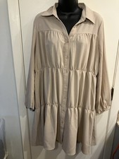 Kate Kasin Long Sleeve Shirt Dress Flowy Beige Size Small