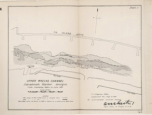 1891 SAVANNAH Porto - Mappa GEORGIA ORIGINALE Relitti Superiori Canale NAUTICO