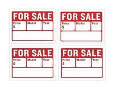 Car For Sale Sign for Car and Vehicles Auto Sales Size 9" X 12" 2-Line - 4PC