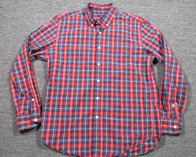 J.Crew Shirt Mens Large Red Navy Plaid Button Down Long Sleeve Pocket Casual