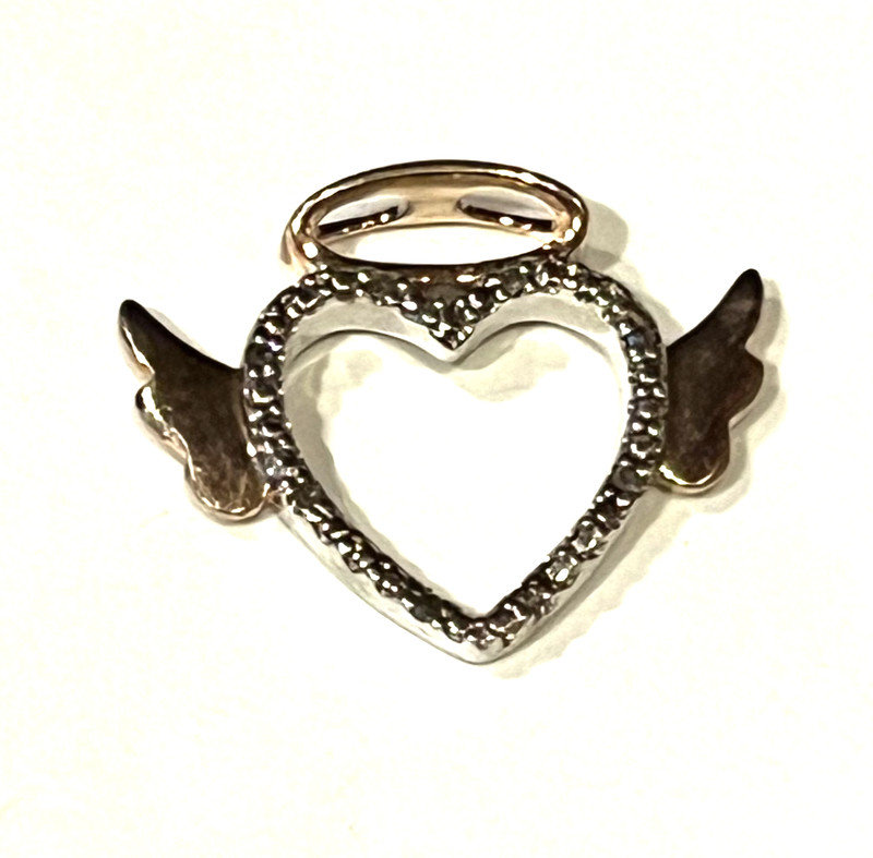 925 sterling silver .04ct diamond angel wing heart Love pendant 2.2g rose gold