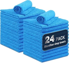 Shop Towels, 24 Pack Commercial Grade Shops Rags Microfiber Towel 24PK, Blue 