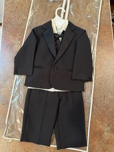 Lito Boys Tuxedo Suit Set 2T Black/White 5pc Jacket Pants Vest Shirt Tie
