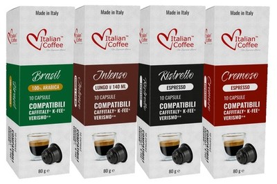 Italian Coffee Capsules for Espresso Machines - 40 Pods, 4 Flavors