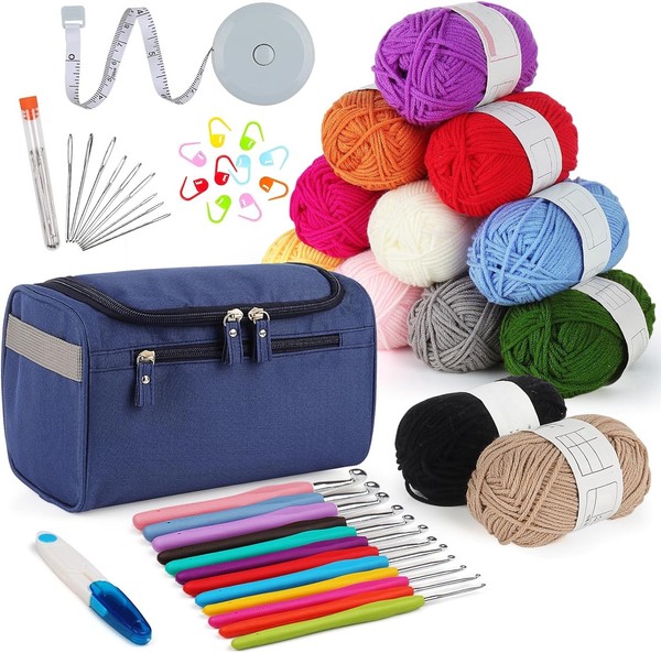 HäKelnadel Set Mit HäKelgarn 12 Farben FüR AnfäNger Und Kinder, 2-8 Mm-image
