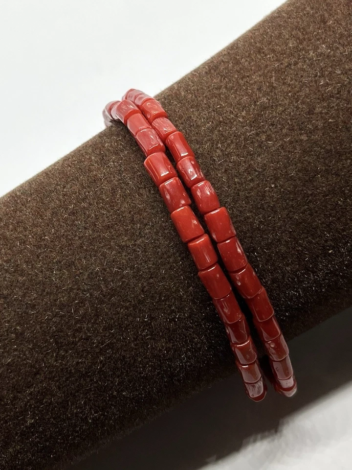 Bracciale Artigianale In Corallo Rosso Mediterraneo A Cannette E Argento 925 - Immagine 4 di 4