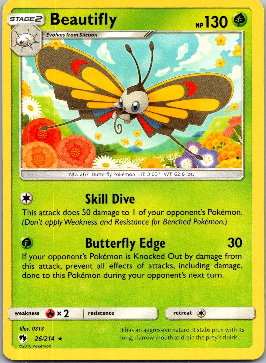 Beautifly 26/214 R Lost Thunder Pokemon Near Mint