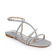 New Badgley Mischka Ivie Strappy Flat Sandals Silver Sz 8
