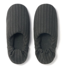 MUJI Cotton Flannel Slippers with heels that fit snugly Charcoal Gray Stripe