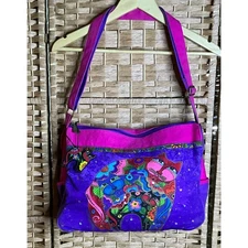 Laurel Burch Cat Shoulder Bag Multicolor Canvas Art Boho Hippie Sun N Sand