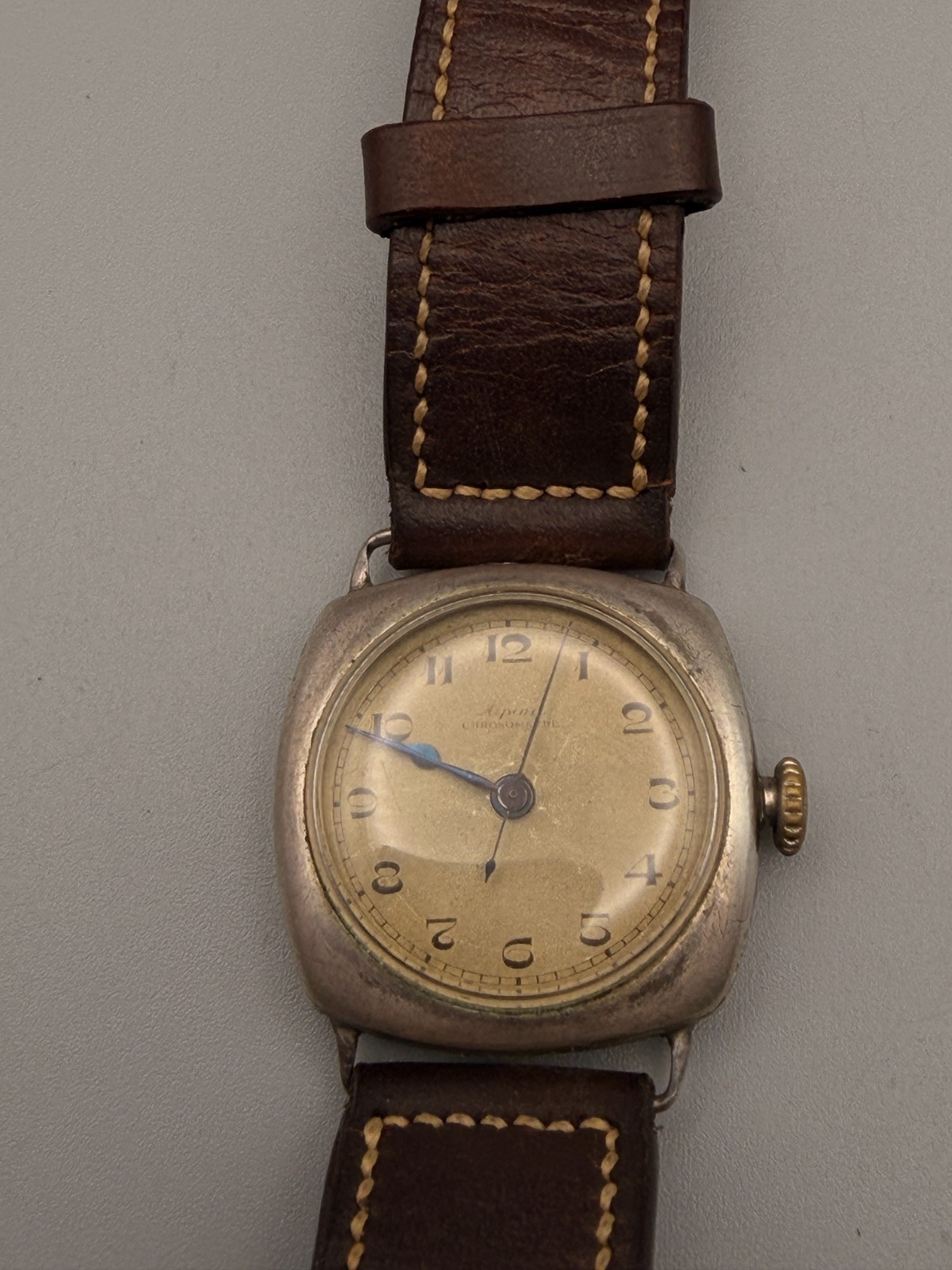 Antique Triple Signed Alpina Silver Watch