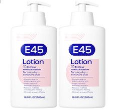 Image of E45 Lotion Moisturiser for Dry and Sensitive Skin 2 x 500ml (pump head bottle)