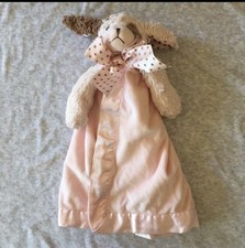 Bearington Baby Collection Puppy Dog Lovey Pink Security Blanket Satin Trim