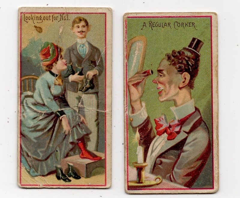 Pair of W. Duke, Sons & Co. Tobacco Cards; N81; Jokes; "A Regular Corker" & PLUS