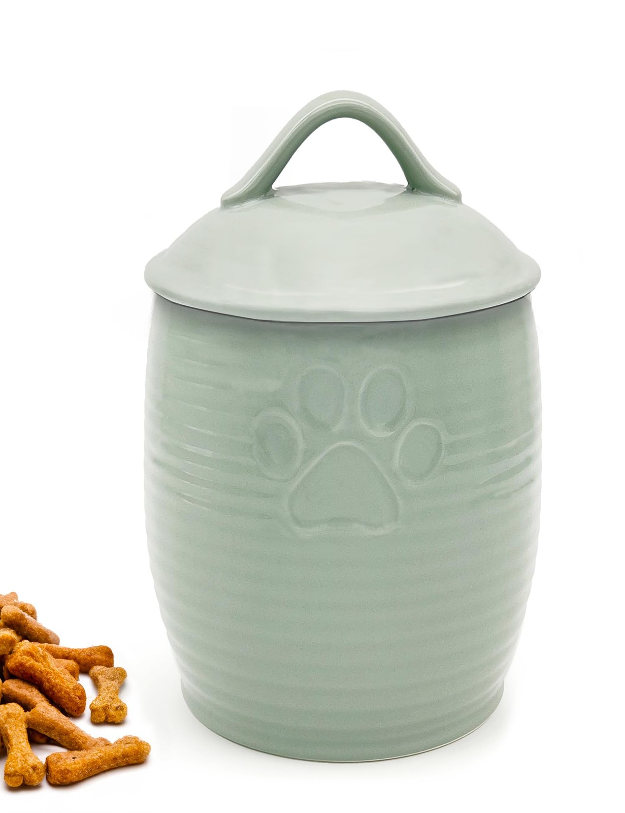 Large Dog Treat Container Airtight Cute Jar Lids Rustic Storage Ceramic Green