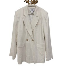 H by Halston White Linen Blend Double-Breasted Blazer | XL