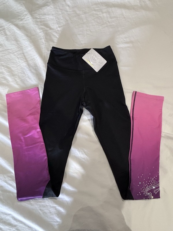 Womens Girls Elite Xpression Figure Ice Skating Pants Leggings Black Pink XS NWT
