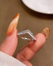 Exquisite S925 Sterling Silver Double V-Shaped Ring/Wedding Ring.