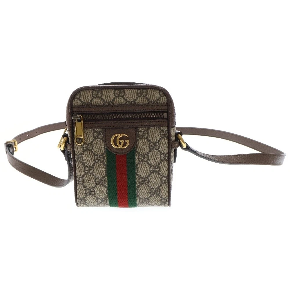 GUCCI GG Supreme Shoulder Bag Diagonal Hanging Bag Mini Bag Brown Canvas Lea