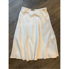 Lauren Ralph Lauren Skirt Womens 8 Ivory Excellent Linen Jeweled Buckle Midi