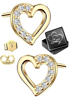 Ohrringe 925 Silber Herz gold Geschenk für Frauen Freundin Damen Ohrstecker