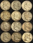 Roll of 12 Circulated 1940s-1960s Franklin Half Dollar 90% Silver Coins